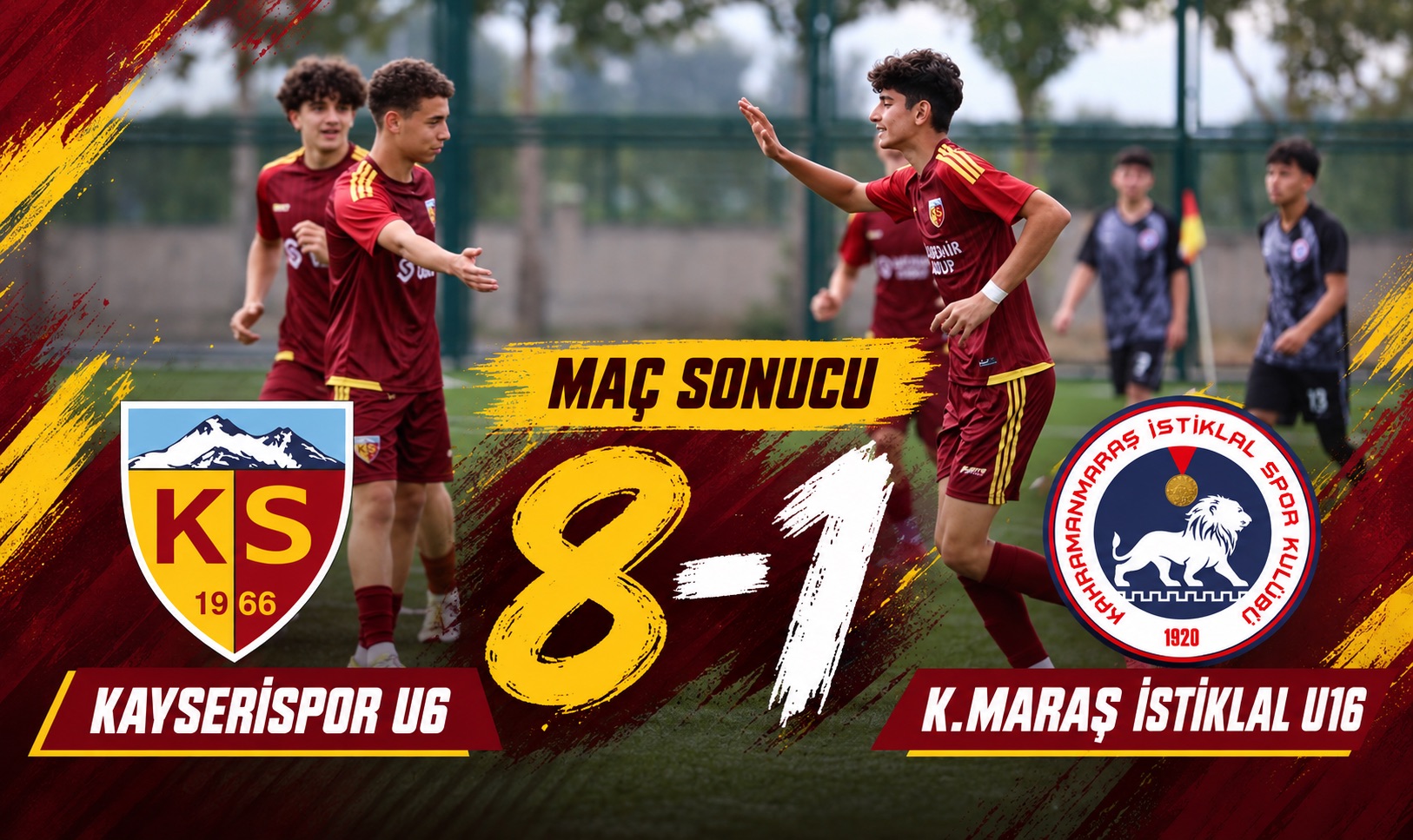 Kayserispor U16 Takımı K.Maraş İstiklal U16 8-1 mağlup etti.