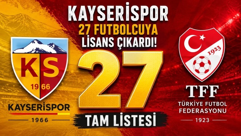 Kayserispor'da Lisansı Çıkan Futbolcu Sayısı 27 oldu.